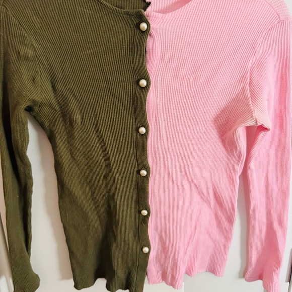 DONNI. Thermal Duo Cardigan in a Pink/Olive - Picture 7 of 8
